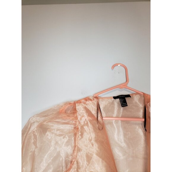 Forever 21 Womens S Sheer Wrap Top Puff Sleeve Shimmer Pink Festival Whimsical - Picture 3 of 6